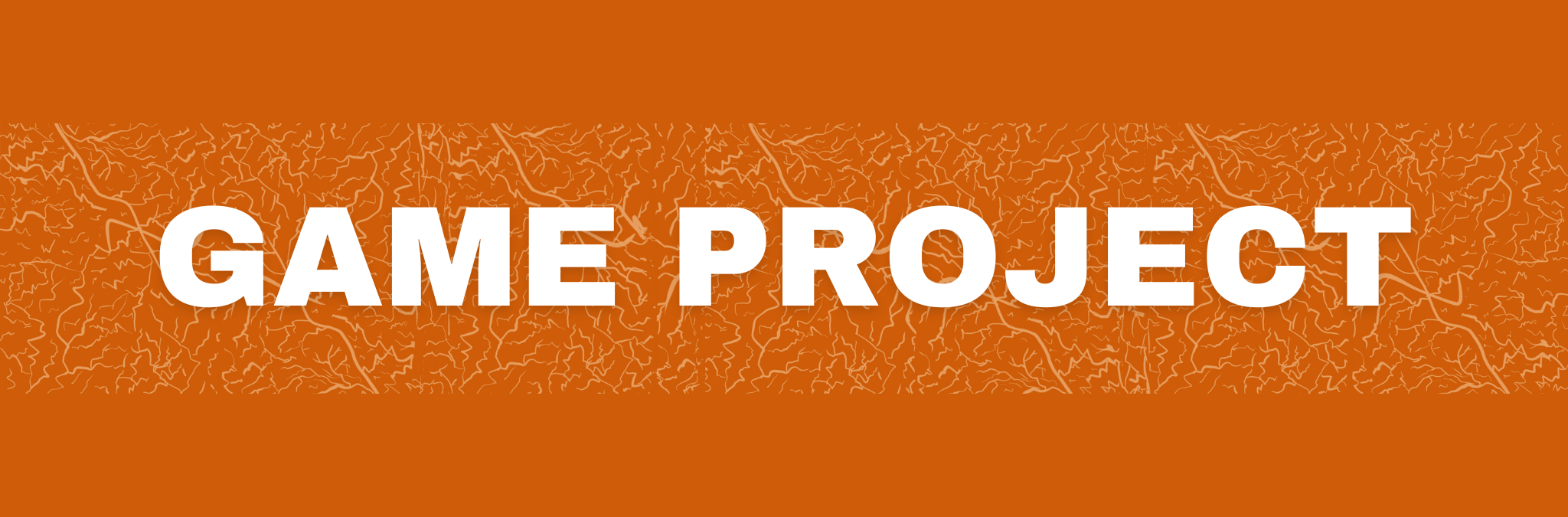 A rust coloured rectangle with a cracked earth design drawn ontop with 'game project' written in all caps and a bold white font.