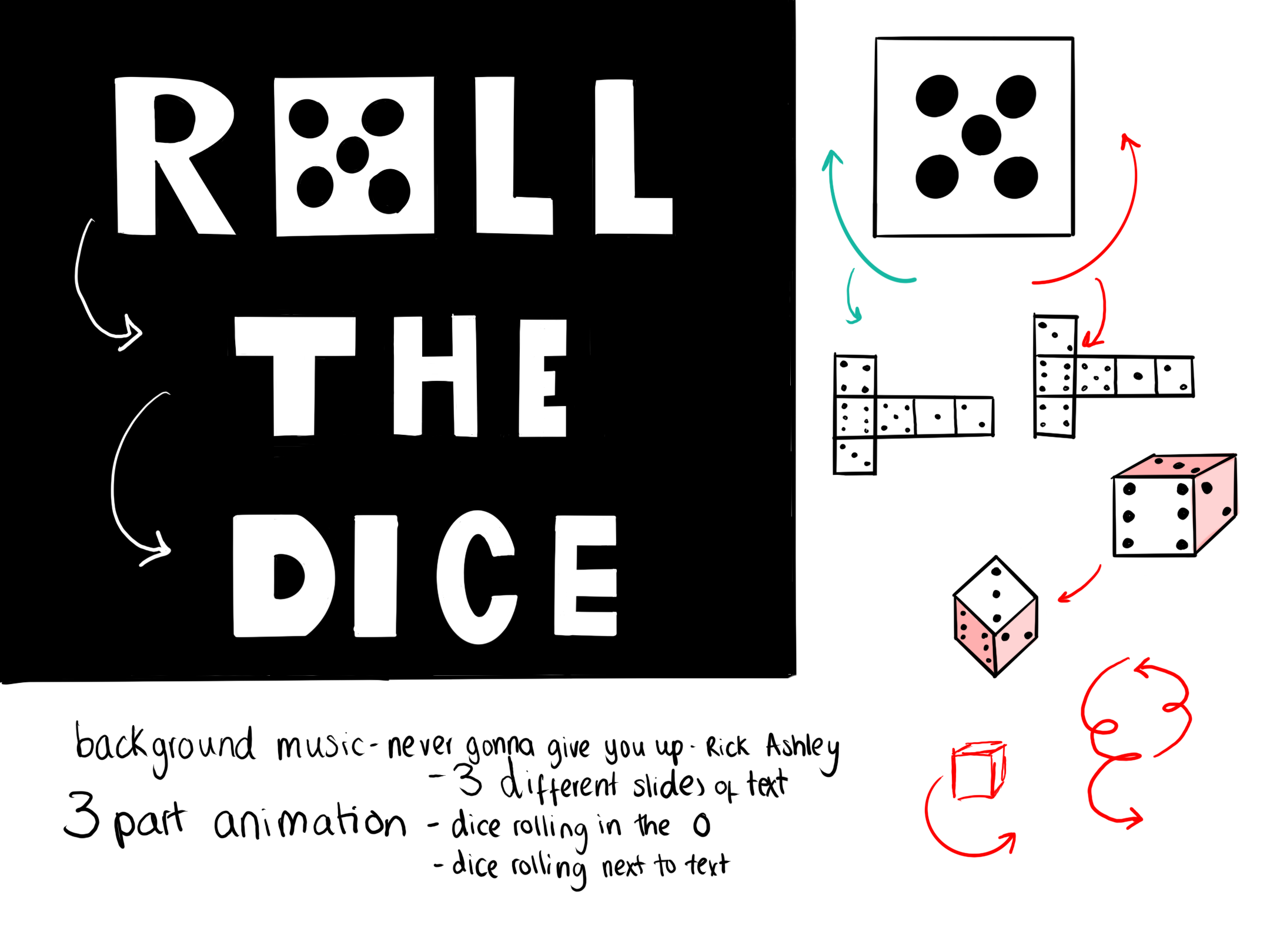 a collection of digital sketches exploring movements of a dice