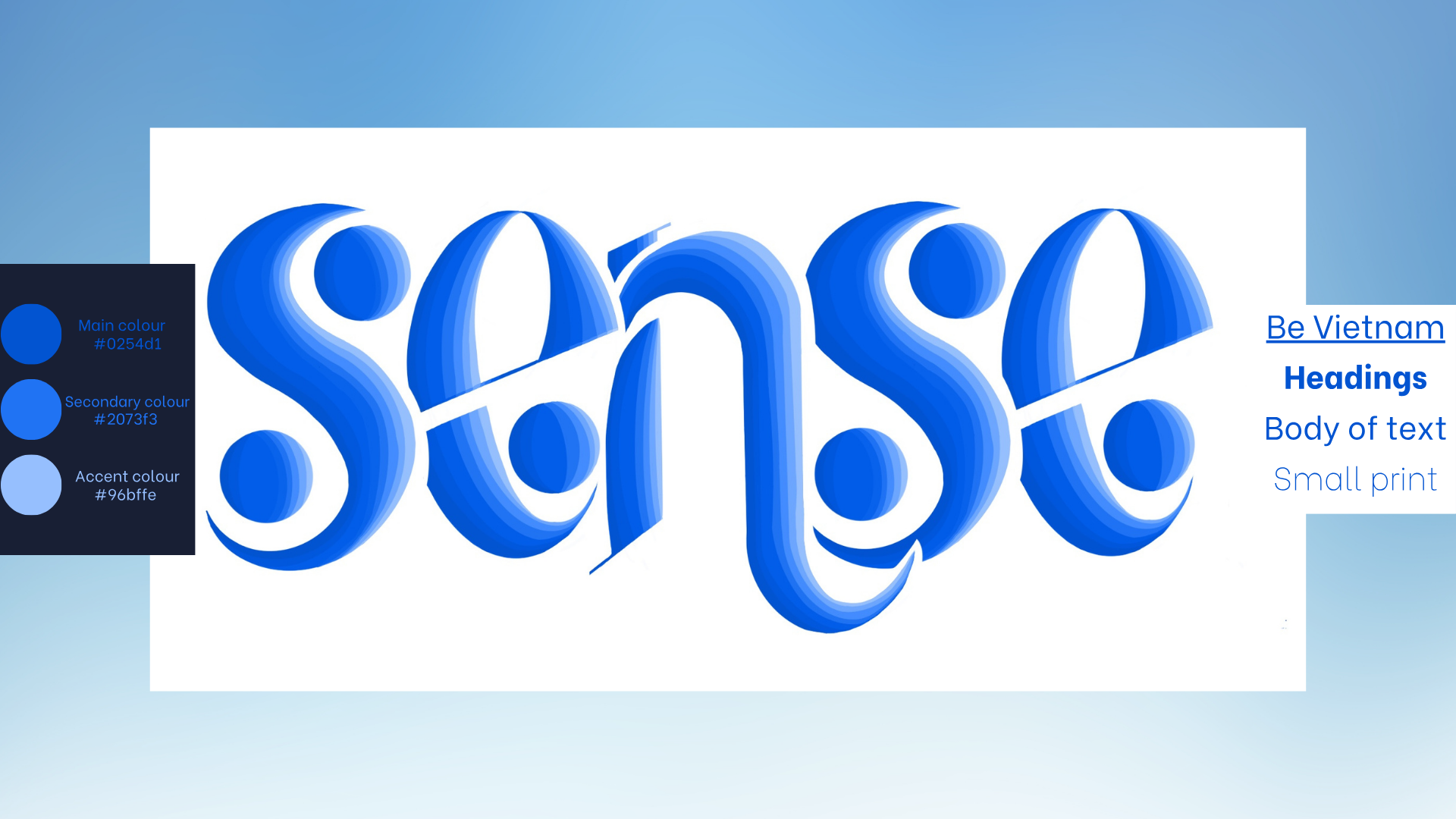 the 'sense' logo is displayed on a blue background representing the brand's identity