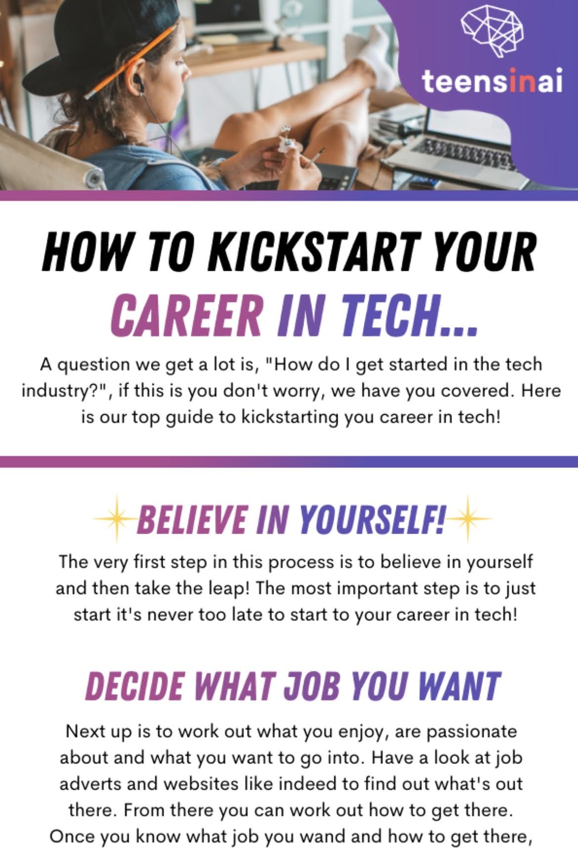 A snippet of the newsletter regarding how to kickstart your career in tech.